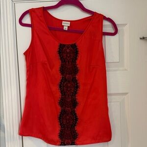 Merona Red Blouse with Black Lace Accent